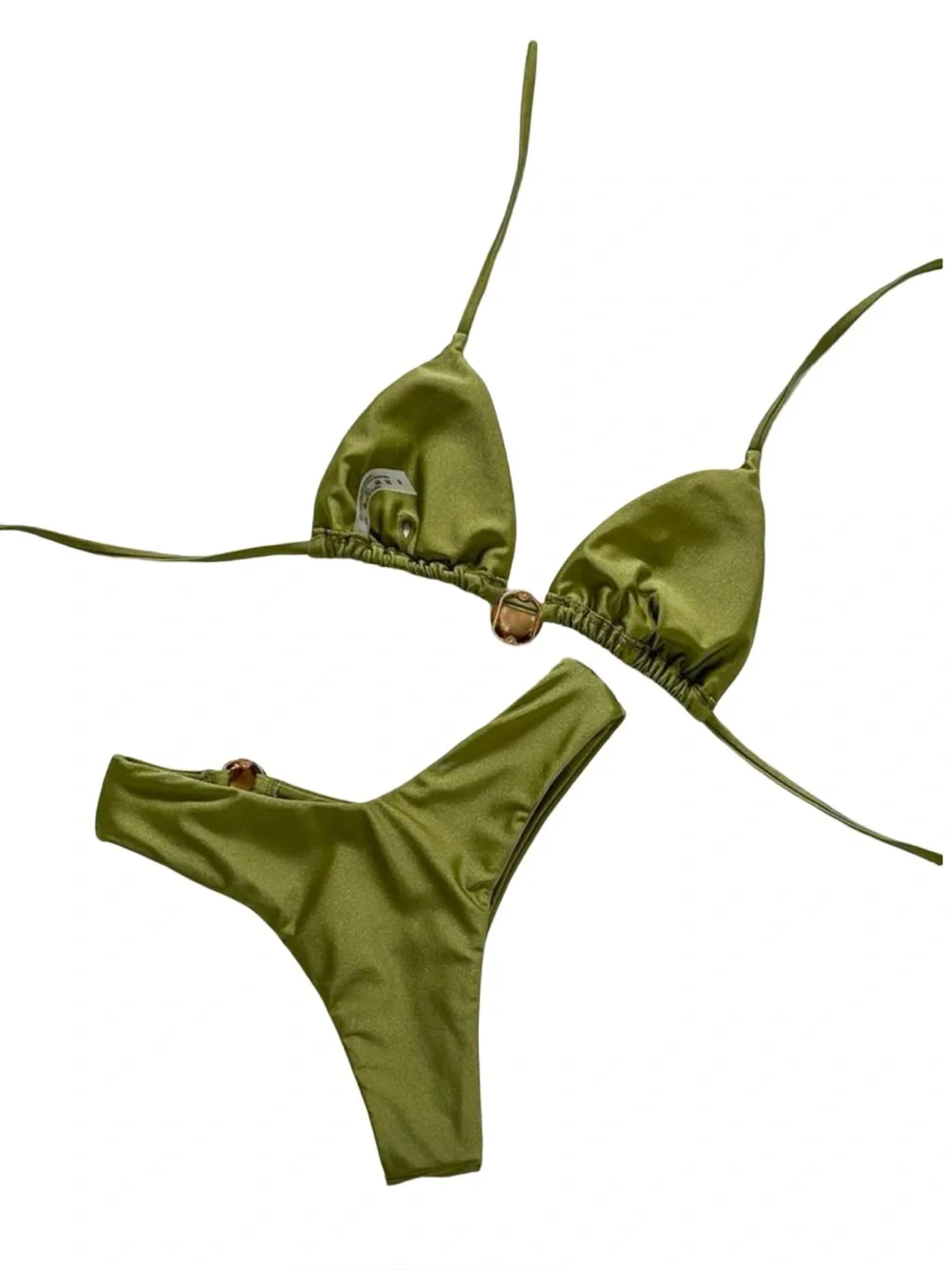 Olive Green Bikini Set with Gold Hardware | Triangle Bikini/Cheeky Bottom | NWOT